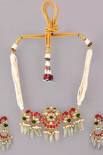 Gold plated kundan multicolor stones choker set