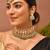 Gold plated kundan green stones choker set