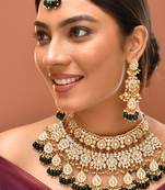 Gold plated kundan green stones necklace set