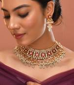 Gold plated kundan multicolor stones necklace set