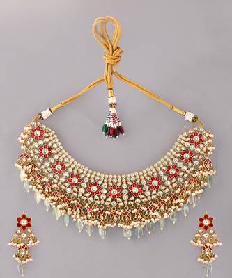 Gold plated kundan multicolor stones necklace set 2
