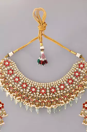 Gold plated kundan multicolor stones necklace set