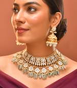 Gold plated kundan green stones necklace set