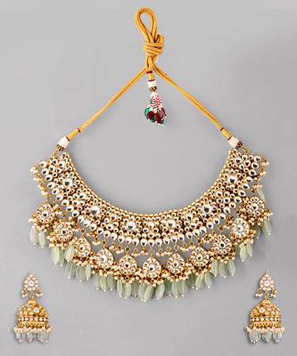 Gold plated kundan green stones necklace set 2