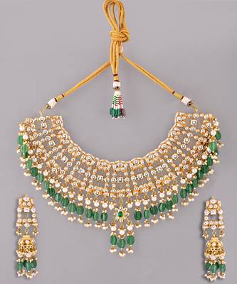 Gold plated kundan green stones necklace set 2