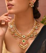 Gold plated kundan red stones necklace set
