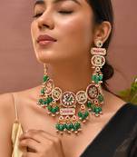Gold plated kundan green stones necklace set