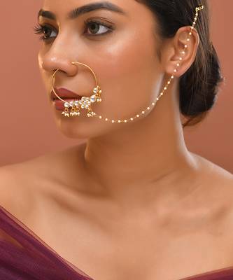 Gold plated kundan nath 1