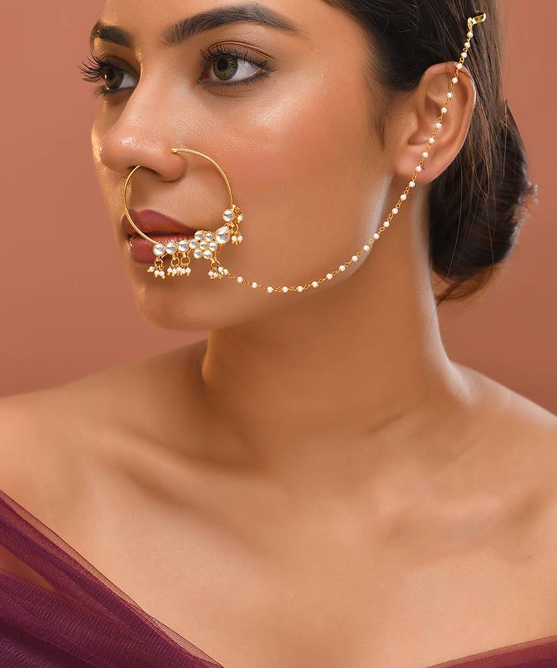 Gold plated kundan nath