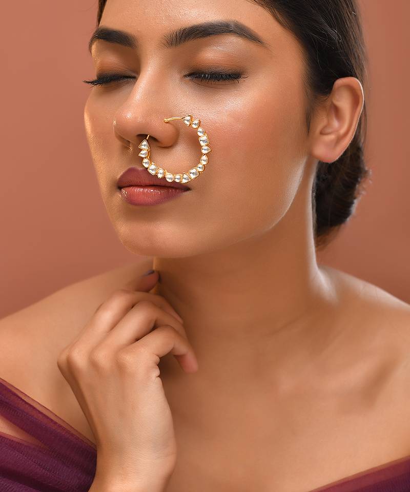 Gold plated kundan nath