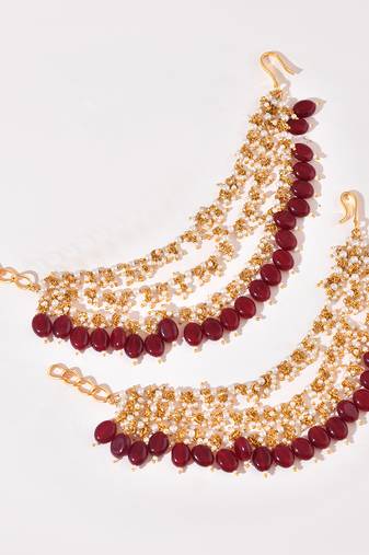 Gold plated kundan red stones earchain