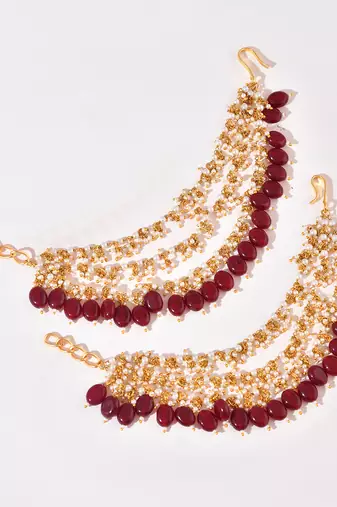 Gold plated kundan red stones earchain