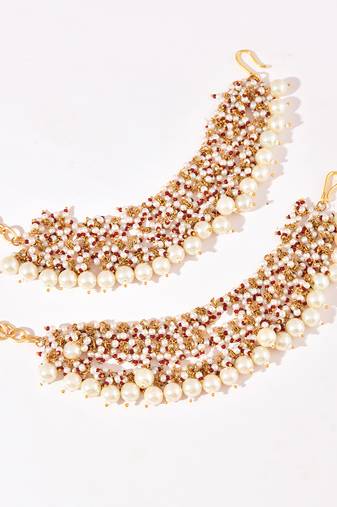 Gold plated kundan white stones earchain