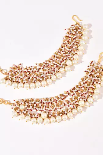 Gold plated kundan white stones earchain
