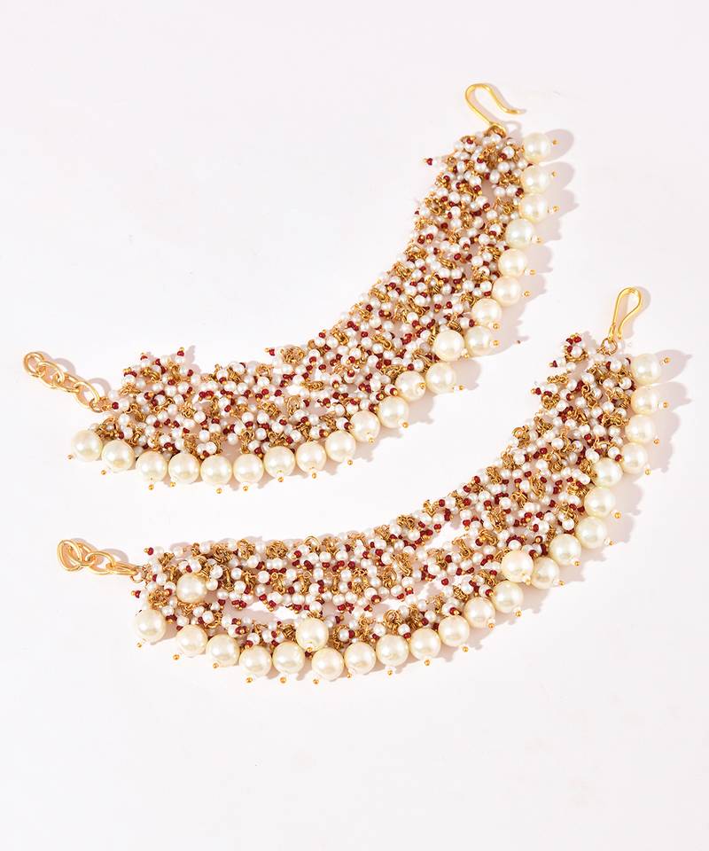 Gold plated kundan white stones earchain