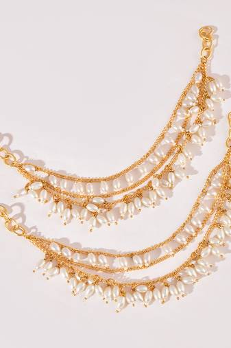 Gold plated kundan white stones earchain