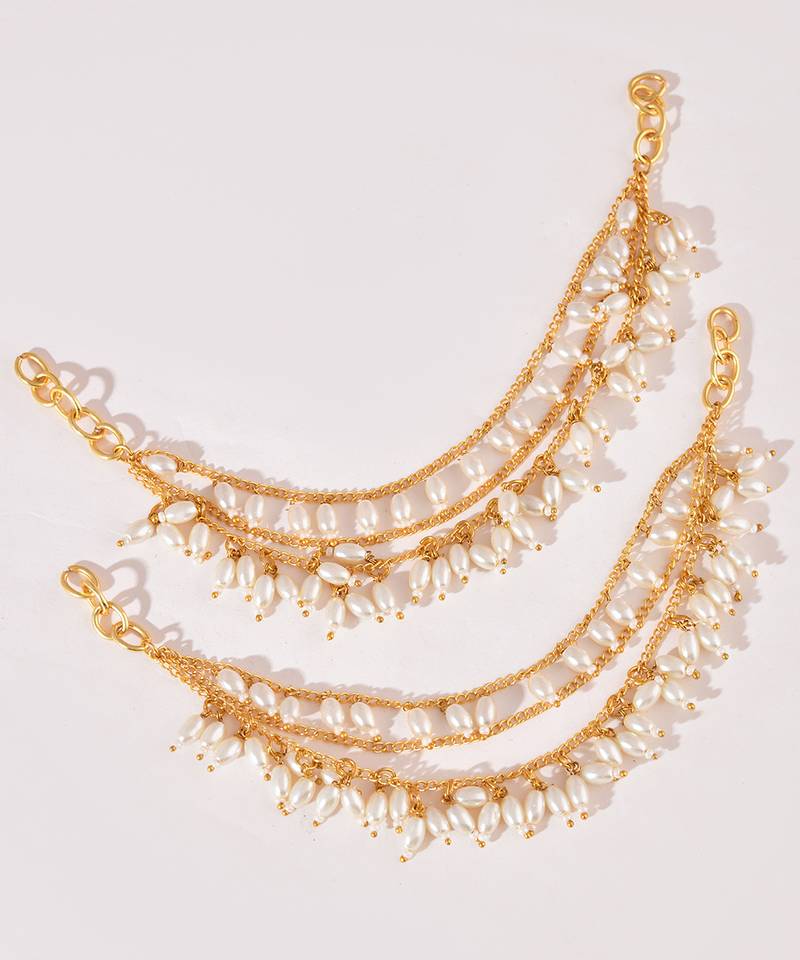 Gold plated kundan white stones earchain