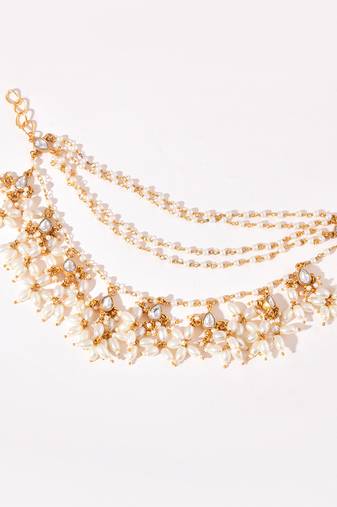 Gold plated kundan white stones earchain