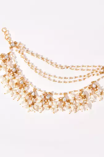 Gold plated kundan white stones earchain
