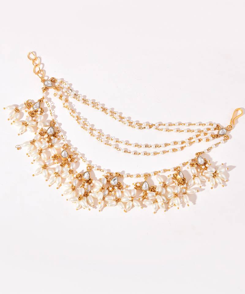 Gold plated kundan white stones earchain