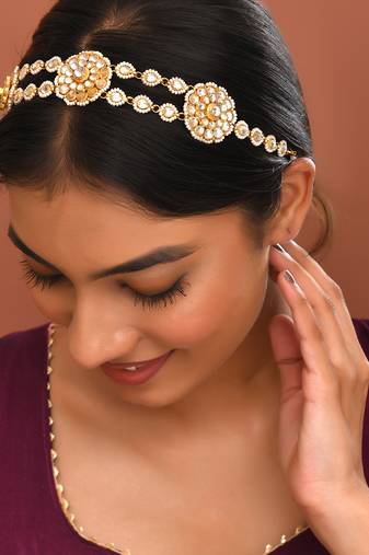 Gold plated kundan hairband