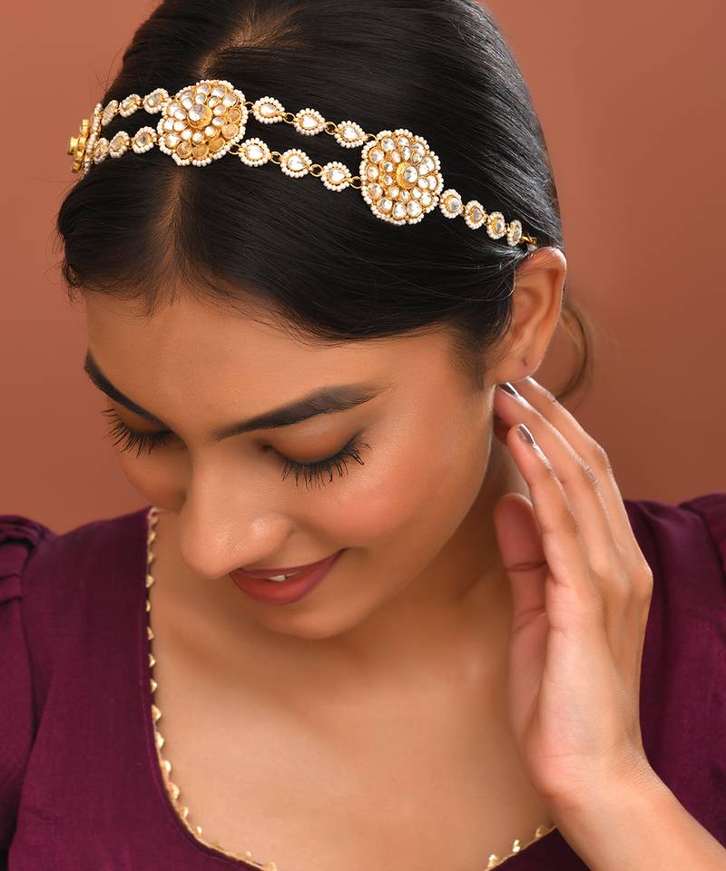 Gold plated kundan hairband