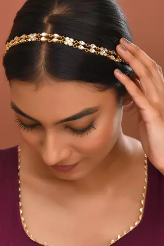 Gold plated kundan hairband