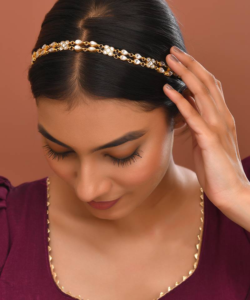 Gold plated kundan hairband