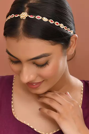 Gold plated kundan hairband