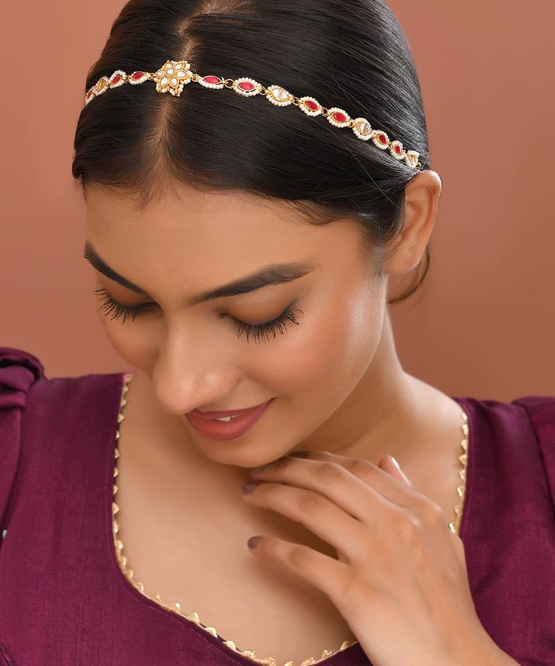 Gold plated kundan hairband