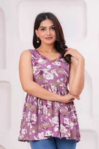 Noor startup women's rayon printed designer casual wear topper & tops, tunics
