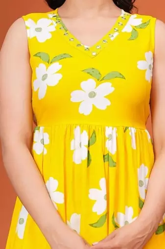 Women's Rayon Floral Printed Designer Handprinted Sleeveless Toppers, Top & Tunics