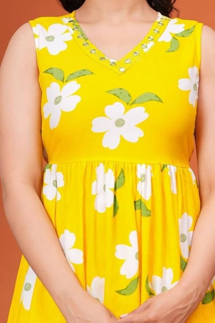 Women's Rayon Floral Printed Designer Handprinted Sleeveless Toppers, Top & Tunics