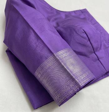 Lavender silk blend banarasi saree with unstitched blouse piece 5
