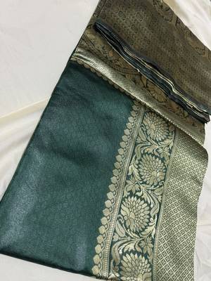 Green silk blend banarasi saree with unstitched blouse piece 5