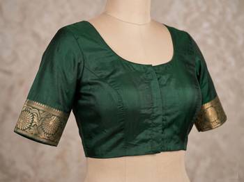 Green silk blend banarasi saree with unstitched blouse piece 7