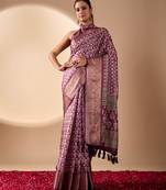 Purple lichi silk saree with rich weaving work & grand border | banarasi style festive saree
