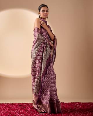 Purple lichi silk saree with rich weaving work & grand border | banarasi style festive saree 2