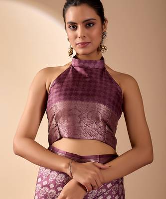 Purple lichi silk saree with rich weaving work & grand border | banarasi style festive saree 5