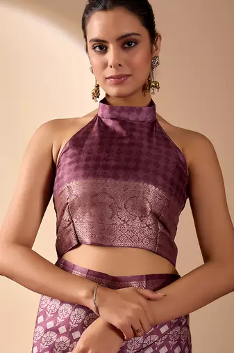Purple lichi silk saree with rich weaving work & grand border | banarasi style festive saree