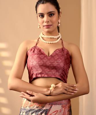 Peach lichi silk digital print saree with designer border & matching blouse – printed saree collection 5