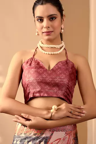 Peach lichi silk digital print saree with designer border & matching blouse – printed saree collection