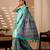 Turquoise green lichi silk saree with abstract & floral digital print and rich zari woven border with designer blouse
