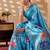 Sky blue soft lichi silk floral print saree with zari woven border | designer printed saree with blouse
