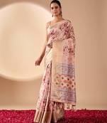 Light mauve floral printed lichi silk zari woven traditional banarasi silk saree with blouse