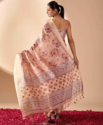 Light mauve floral printed lichi silk zari woven traditional banarasi silk saree with blouse 4