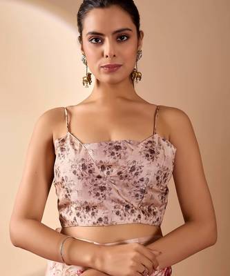 Light mauve floral printed lichi silk zari woven traditional banarasi silk saree with blouse 5