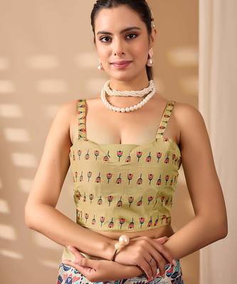 Gold toned soft lichi silk digital weaving saree with zari border | traditional banarasi silk style | with blouse 5