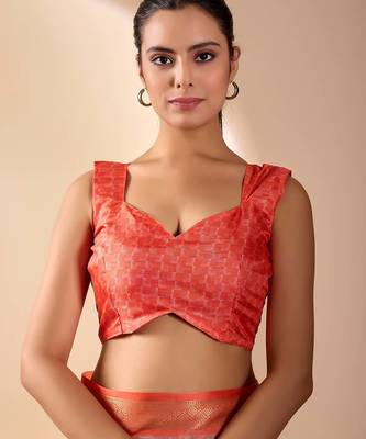 Peach lichi silk saree with floral print & patola pallu | designer zari border | with blouse 5