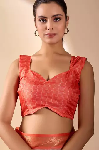 Peach lichi silk saree with floral print & patola pallu | designer zari border | with blouse